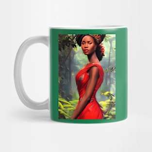 Safari Queen: Majestic African Woman in Red Feather Robe Mug